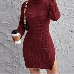Burgundy Knitted Sweater Dress